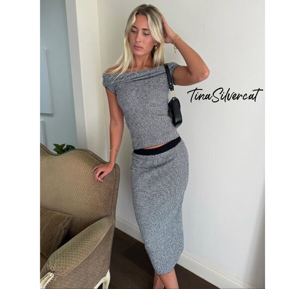 BLOGGER'S FAVE! Zara 2 Piece Knit Pencil Skirt And Off Shoulder Knit Top Set NWT - Picture 3 of 11